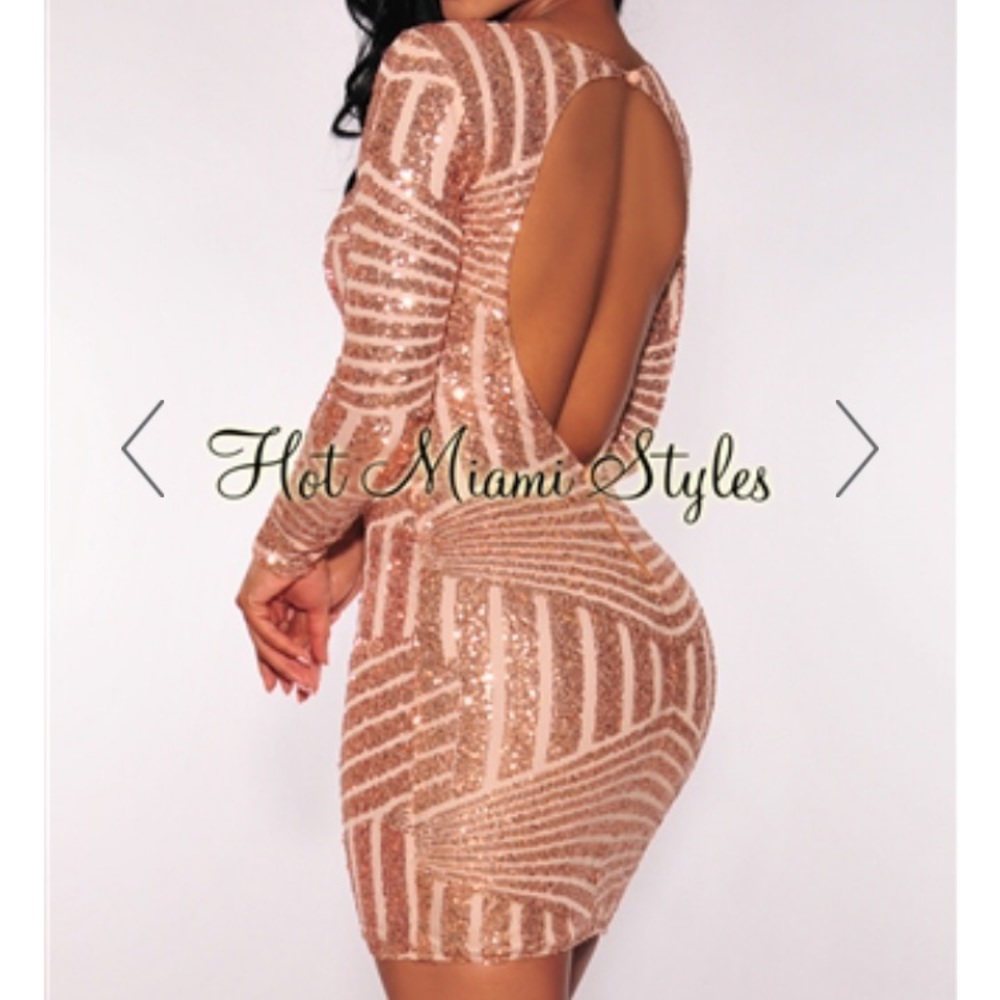 Rose Gold Sequins Open back long sleeve dress